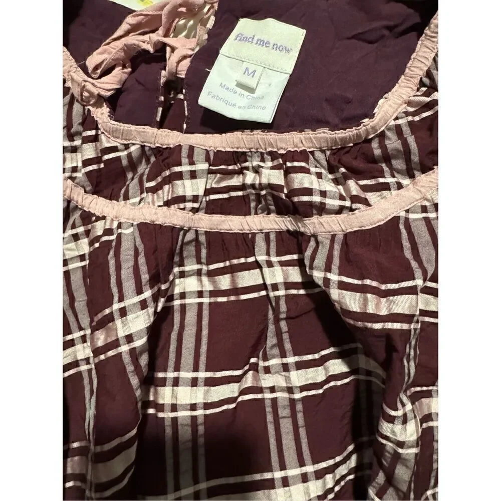 Find Me Now Anthropologie kady plaid puff sleeve blouse M